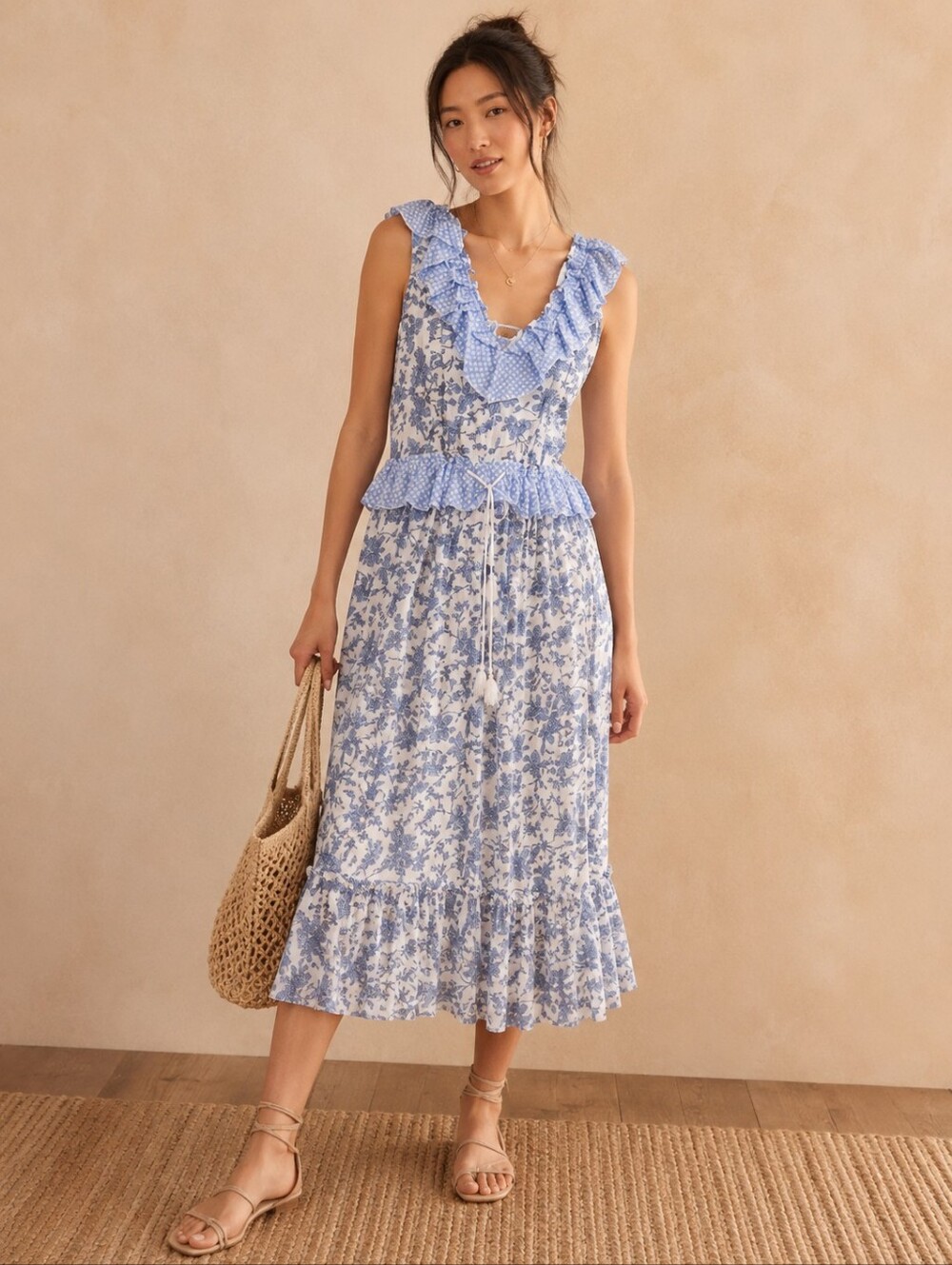 Anthropologie,Magari, Iatalian Midi Dress,100 % Cotton  Blue Floral
